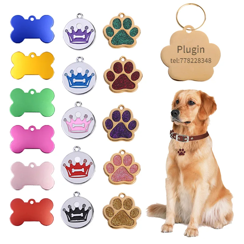 Etiqueta de Nombre de mascota de Metal con grabado láser personalizado, antipérdida, Collar de identificación de perro y gato, placa de identificación de cachorro, colgante, suministros