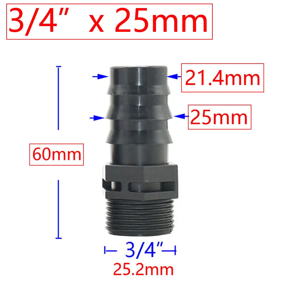 4 Uds 1/2 "3/4" 1 "conector de rosca macho hembra a púas 8mm 16mm 20mm 25mm 32mm adaptador de manguera de PE sistema de riego de jardín