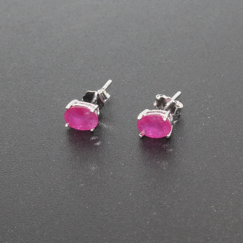 Pendientes de plata de rubí Natural, 4x6 Mm, joyería de rubí Simple, 925 Plata, rubí clásico, para boda