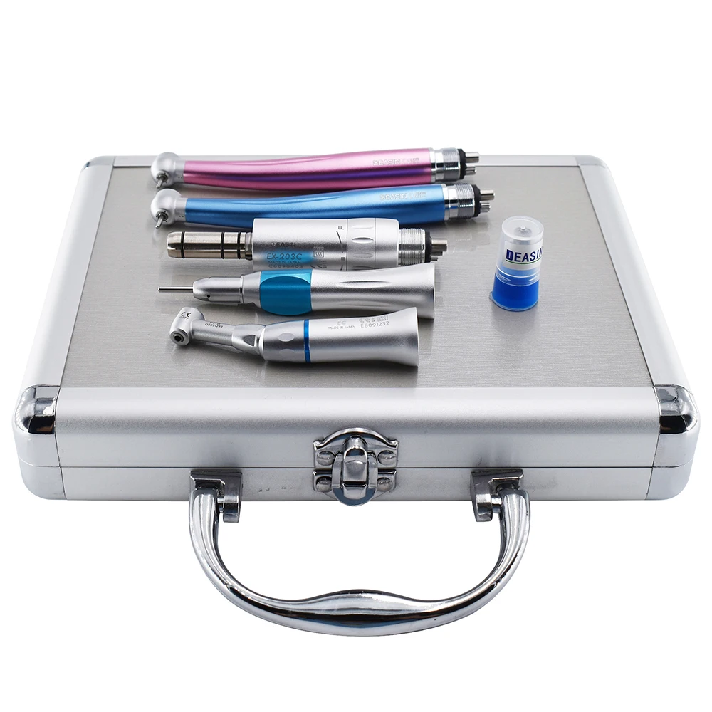 Kit de Equipo Dental: Pieza de mano de alta velocidad + Pieza de mano de baja velocidad, Contra-ángulo, Motor neumático recto tipo E de 4/2 orificios