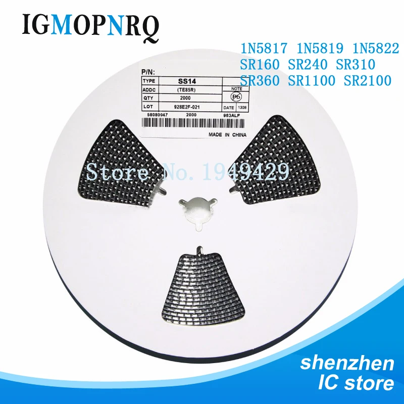2000 piezas 1N5819 SS14 1N5822 SS34 SR160 SS16 1N5817 SS12 SR1100 SS110 SR360 SS36 SR240 SS24 SR2100 SS210 SS310 SMA diodo rectificador de