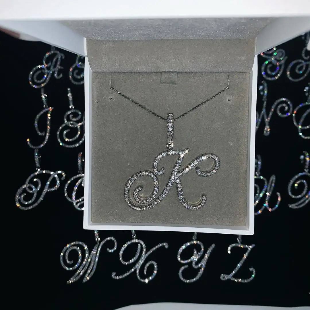 Collar con colgante de 26 letras iniciales cursivas, Micro pavé 5A, Zirconia cúbica CZ, joyería con nombre del alfabeto