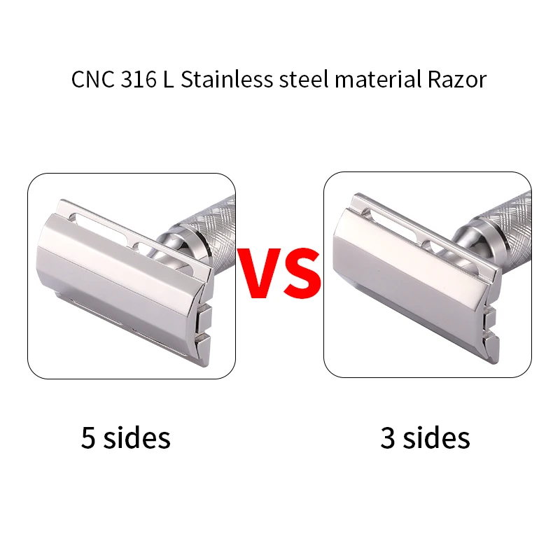 Maquinilla de afeitar de doble filo de seguridad para hombre, Material de acero inoxidable CNC 316 L, con mango antideslizante, maquinillas de afeitar pulidas a mano