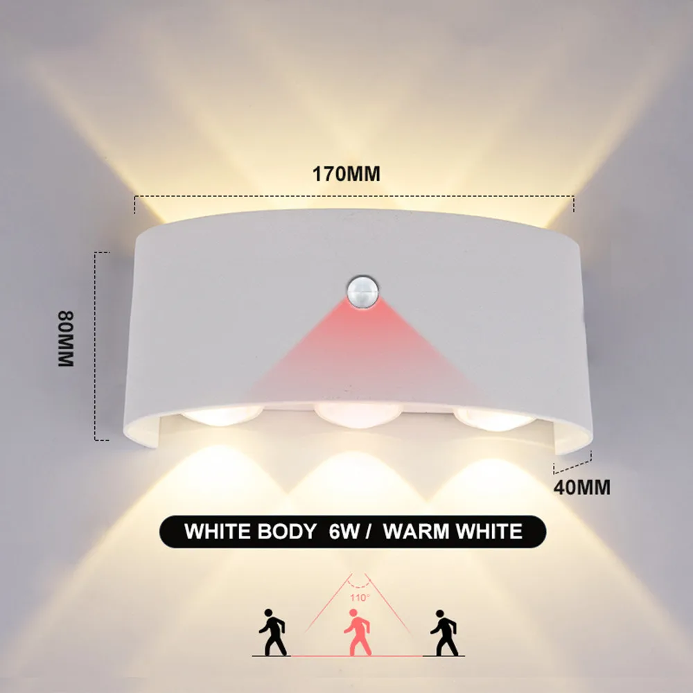 Lámpara de pared con Sensor de movimiento PIR, AC85-265V impermeable, iluminación de jardín para exteriores, luz LED de pared nórdica, decoración para sala de estar, dormitorio y escaleras