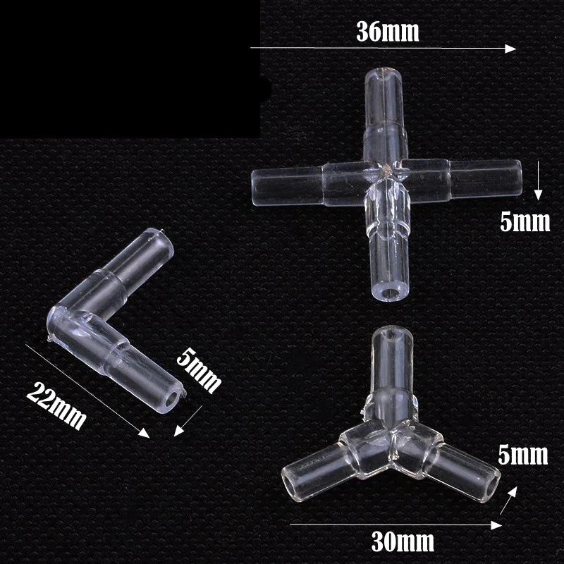 10 Uds. Conectores de tubos de aerolínea para acuario de 4mm, juntas de mangueras de válvula en línea de plástico, accesorios de bomba de aire en forma de T/Cruzado/codo/Y
