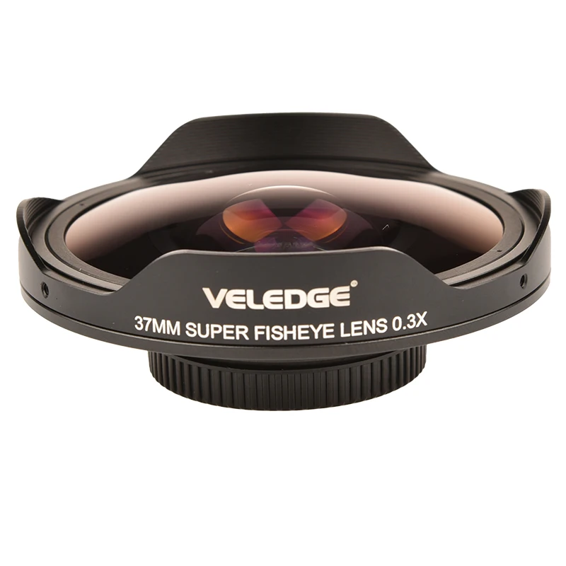 Adaptador de lente VELEDGE Ultra ojo de pez 37MM/43MM 0.3X HD adaptador de lente ancha ojo de pez con capucha solo para cámaras de vídeo videocámaras