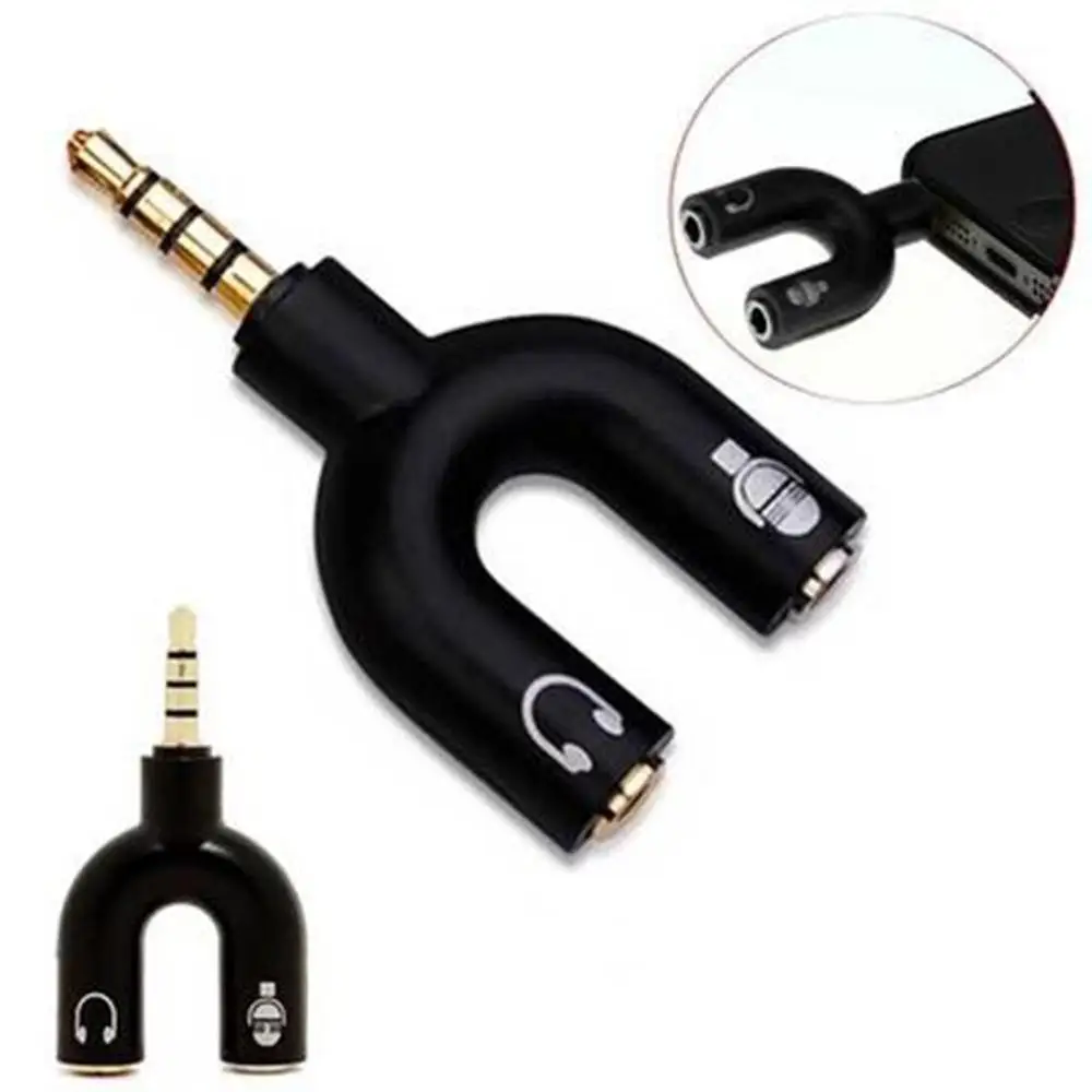1 pieza de adaptador doble en forma de U de 3,5mm, enchufe para auriculares, Cable de Audio, divisor de micrófono, conector giratorio 2 en 1, adaptador de enchufe