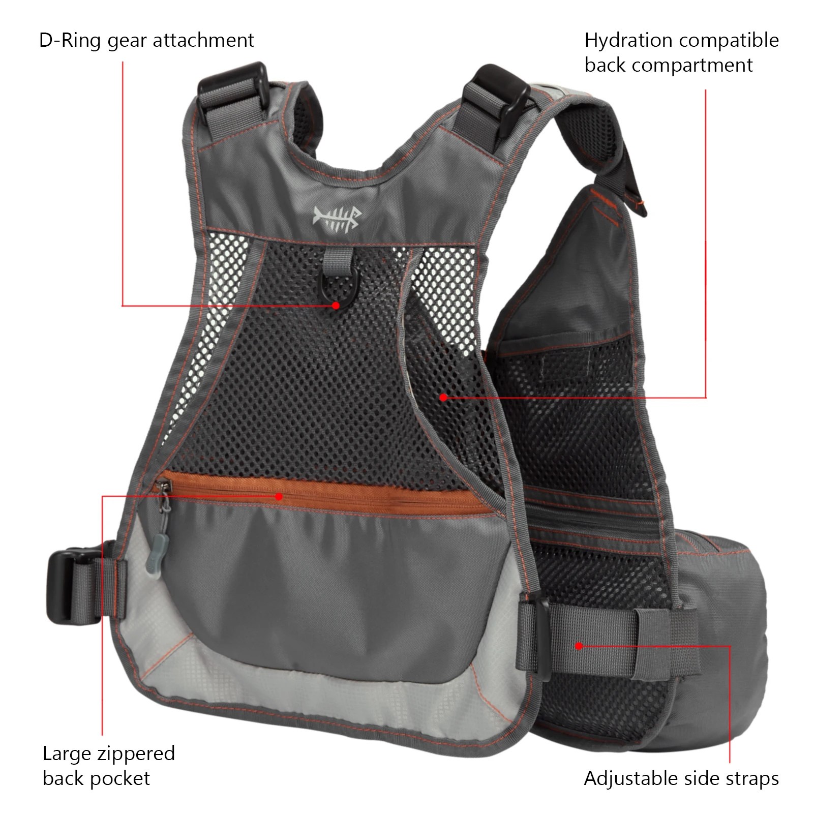 Bassdash-Chaleco de pesca con mosca FV09 para jóvenes y niños, tamaño ajustable con múltiples bolsillos, equipo de pesca de trucha y lubina
