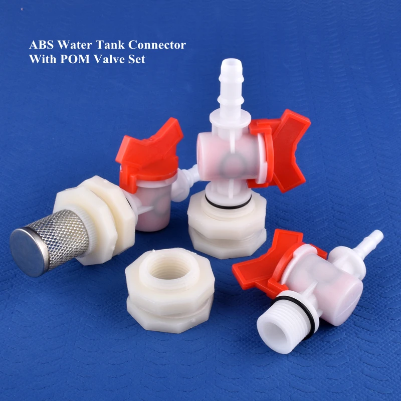 Conector de tanque de agua ABS, conjunto de válvula POM, junta de tanque de Acuario, riego de jardín, manguera de piscina, G1/2 a 4 ~ 20mm, 1 ~ 30 juegos por lote