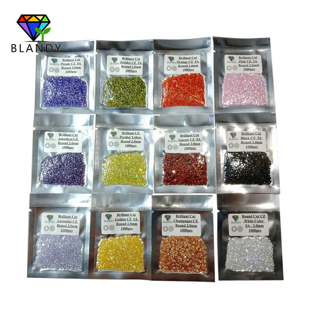 1000 unids/lote 0,8 ~ 3,0mm 5A calidad varios colores piedra CZ suelta corte brillante redondo Zirconia cúbica gemas sintéticas para joyería