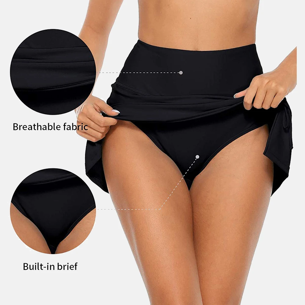 Anfilia-falda de baño con faldón para mujer, ropa de cintura alta, con cordón, deportiva