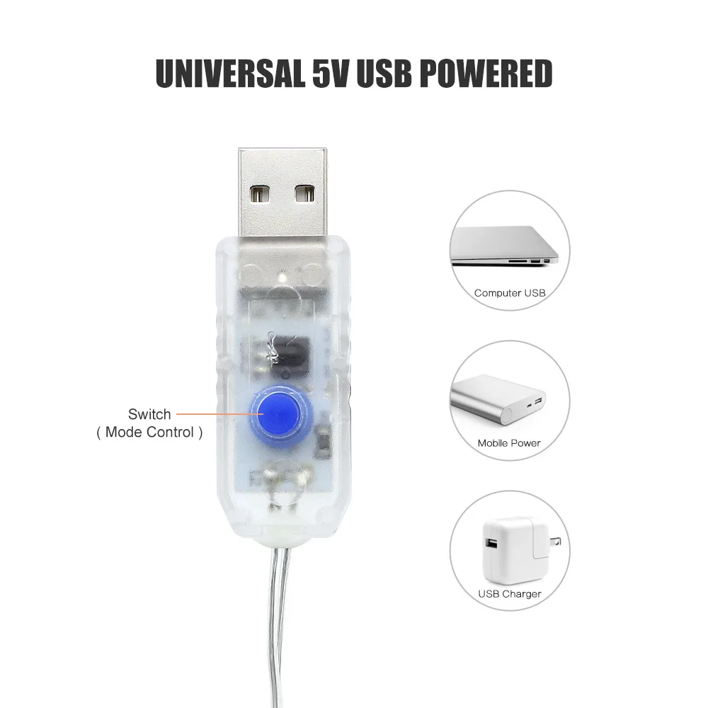 Luces LED impermeables con control remoto, cortina alimentada por USB, iluminación romántica para el hogar, Navidad, boda, 3m x 2m, 8 modos