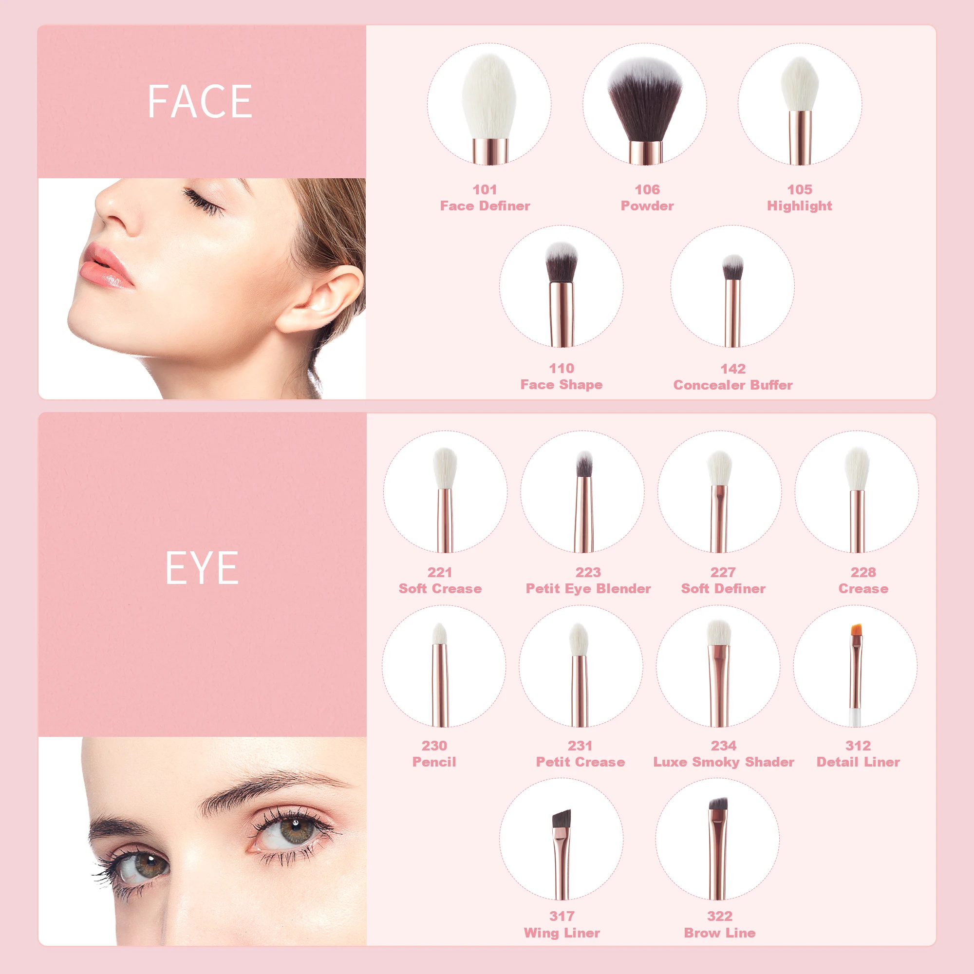 Jessup-Juego de brochas de maquillaje profesionales, 15 piezas, brocha de maquillaje Natural-sintético, base en polvo, detalle de ojos, blanco perla T222