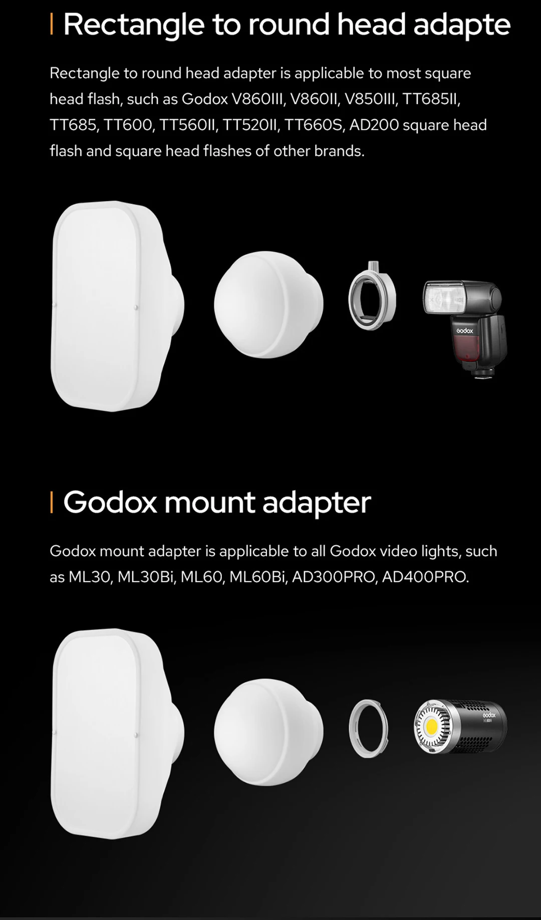Godox ML-CD15 ML-CS162 tienda suave de cúpula de difusión para V1 AD100Pro AD200Pro TT685II TT600 V860III AD300Pro AD400Pro ML30 ML60 ML100