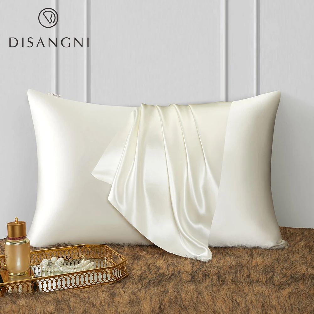 Funda de Almohada DISANGNI 22 Momme 100% Seda de Morera Pura para Cabello y Piel, Seda Natural de Doble Cara con Cierre Oculto, Suave y Delicada