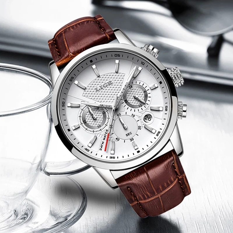 Reloj LIGE 2025 para hombre, relojes deportivos de cuarzo a la moda, relojes para hombre de marca superior, reloj militar de cuero resistente al agua con fecha, reloj Masculino