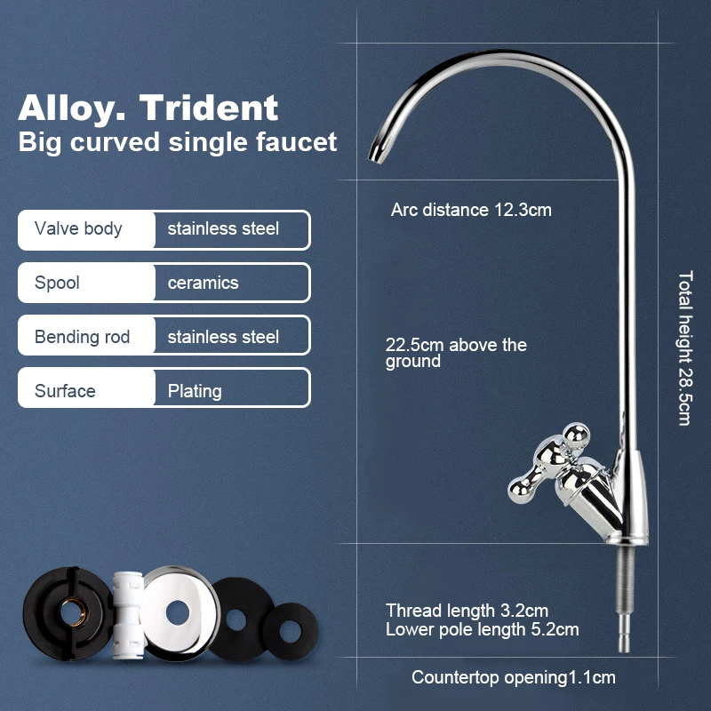 Grifo de agua de cocina de acero inoxidable 304, cromado, conexión de 1/4 pulgadas, grifo de ósmosis inversa para purificador de agua potable