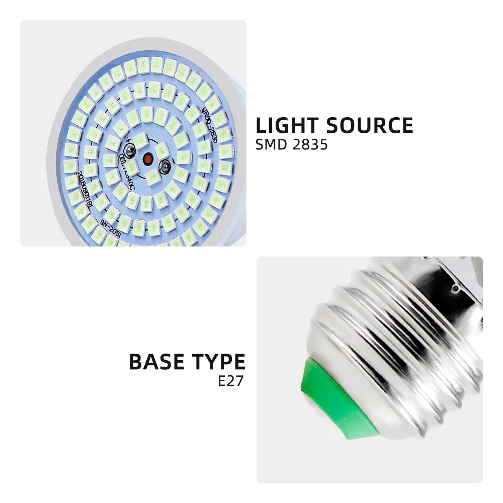 48 60 80 LEDs Bombilla de esterilización UVA Bombilla de desinfección de luz germicida ultravioleta E27 110V 220V 365nm Bombilla UV