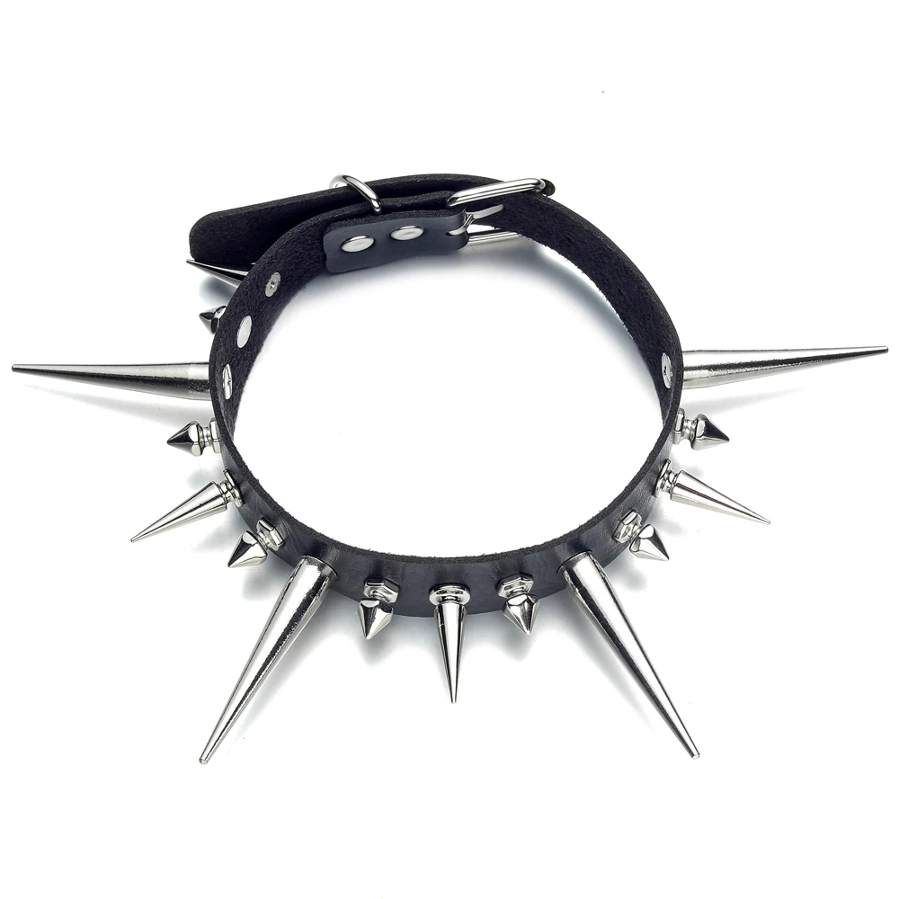 Gargantilla larga con punta, Collar Punk de piel sintética para mujeres y hombres, Gargantilla con tachuelas y remaches grandes, accesorios de Collar de estilo gótico