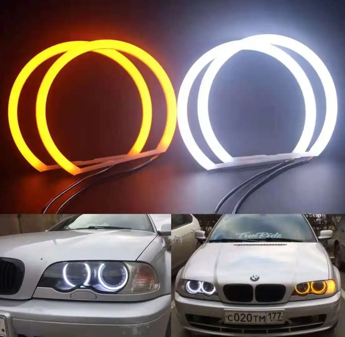 Nuevo 131mm x4 algodón claro blanco ámbar Angel Eye Halo Ring DRL para BMW E36 E38 E39 e46 luces de coche