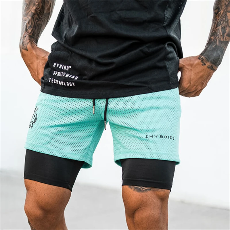 ¡8 colores! Pantalones cortos deportivos 2 en 1 para hombre, Shorts transpirables de malla de camuflaje, de doble cubierta para trotar, correr, secado rápido, gimnasio, Fitness, entrenamiento