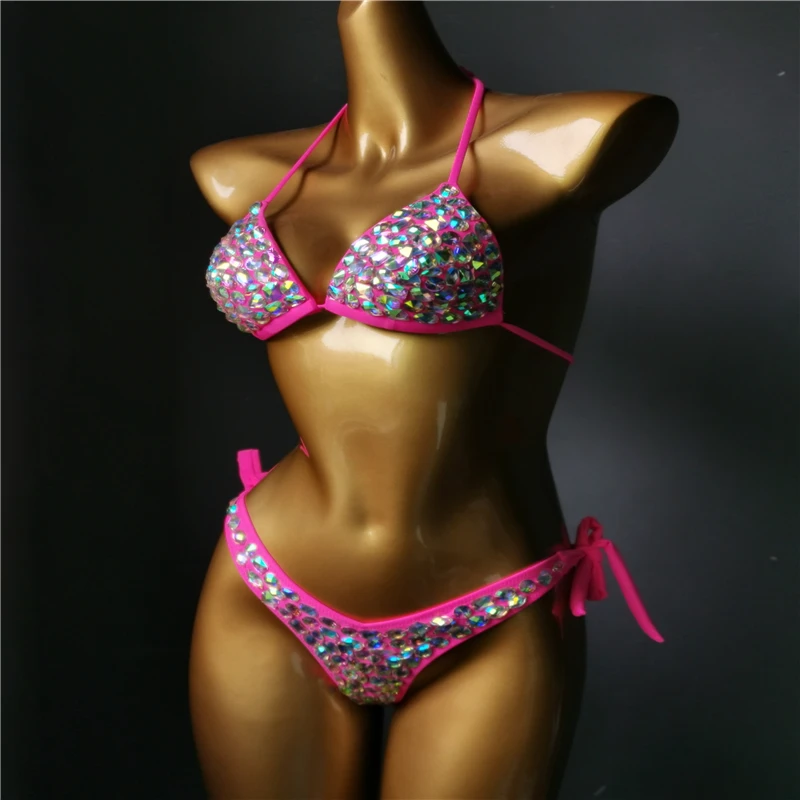 2021 Venus Vacation último diseño de alta calidad chica sexy diamantes de imitación rosa bling bikini traje de baño