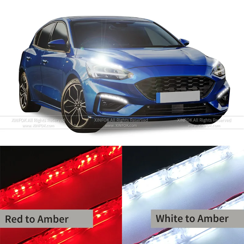 Tira de luces LED Flexible ámbar blanca, luz de circulación diurna DRL, resistente al agua, luz diurna secuencial, luces de señal de giro de freno rojas, 2 uds.