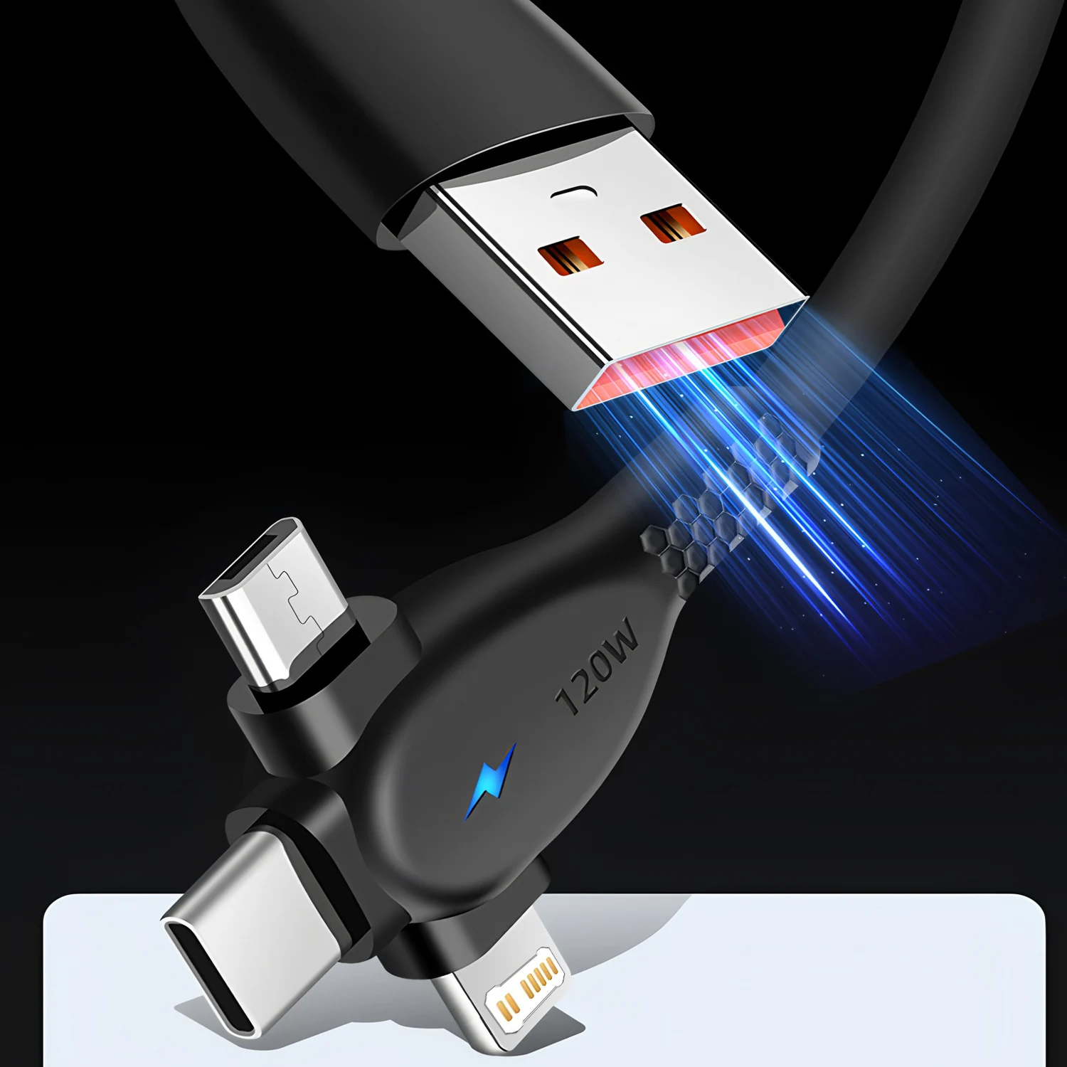 Cable USB 3 en 1, Cable cargador Micro USB tipo C, puerto USB Multi 5A, Cable de carga rápida para Xiaomi iPhone 13 14 15 Pro Max Samsung