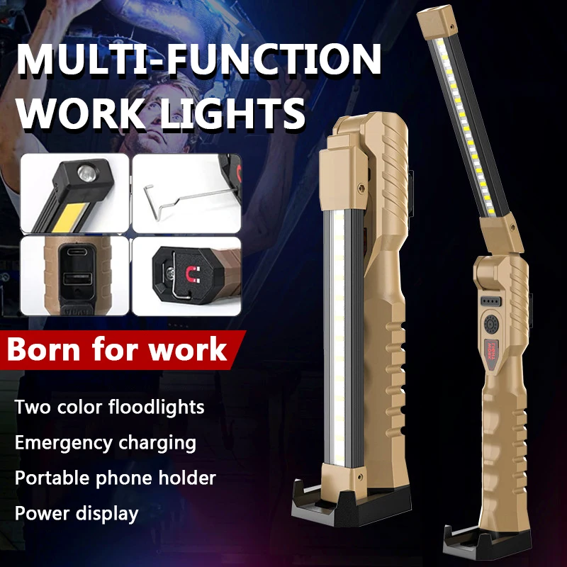 Linterna plegable COB, luz LED de trabajo, gancho colgante, 7 modos, linterna magnética recargable por USB, luz de Flash de trabajo portátil