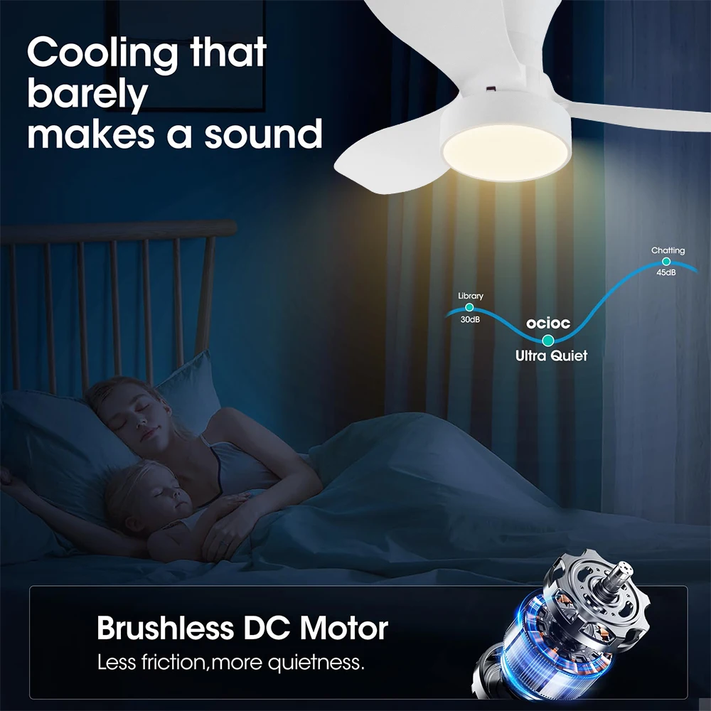 Pequeño ventilador de techo LED moderno, motor de CC, luz colgante con atenuación remota para sala de estar, dormitorio, comedor, ventilador eléctrico