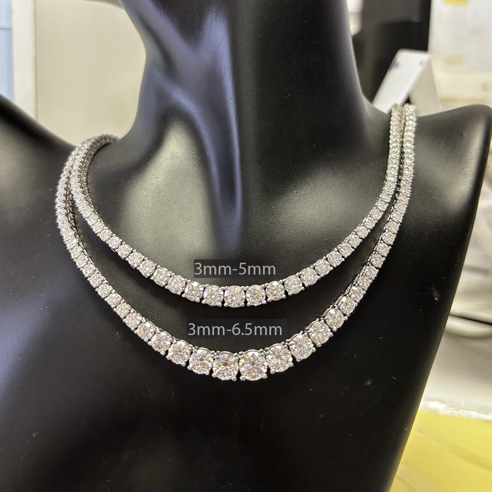 Collar de tenis de diamantes de moissanita con certificado, collar de Riviera de diamantes degradados de tamaño de 3-5mm, gargantilla de plata S925 para mujer