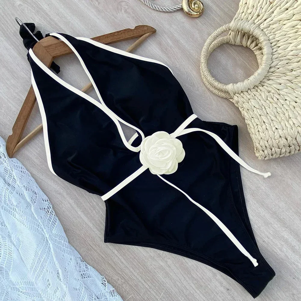 Traje de Baño Floral de Una Pieza, Nuevo Modelo Halter con Tiras, Traje de Baño para Mujer, Monokini, Ropa de Playa