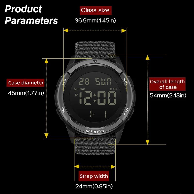 Reloj Digital NORTH EDGE 2026 TERRAX para Hombre, Deportivo, Resistente al Agua 50M, Cronómetro, Cuenta Regresiva, Electrónico