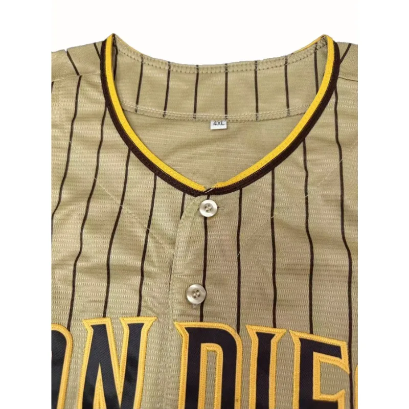 Camiseta de béisbol bordada con nombre y número personalizados para hombre, camisas DIY transpirables con botones de manga corta personalizadas de San Diego