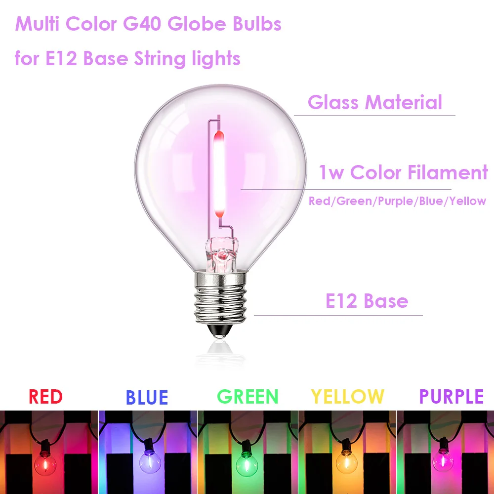 Bombilla G40, cadena de luces Led de colores, bombilla de repuesto E12, Base de 1W, globo, lámpara de bola multicolor, decoración de fiesta de cumpleaños RGB