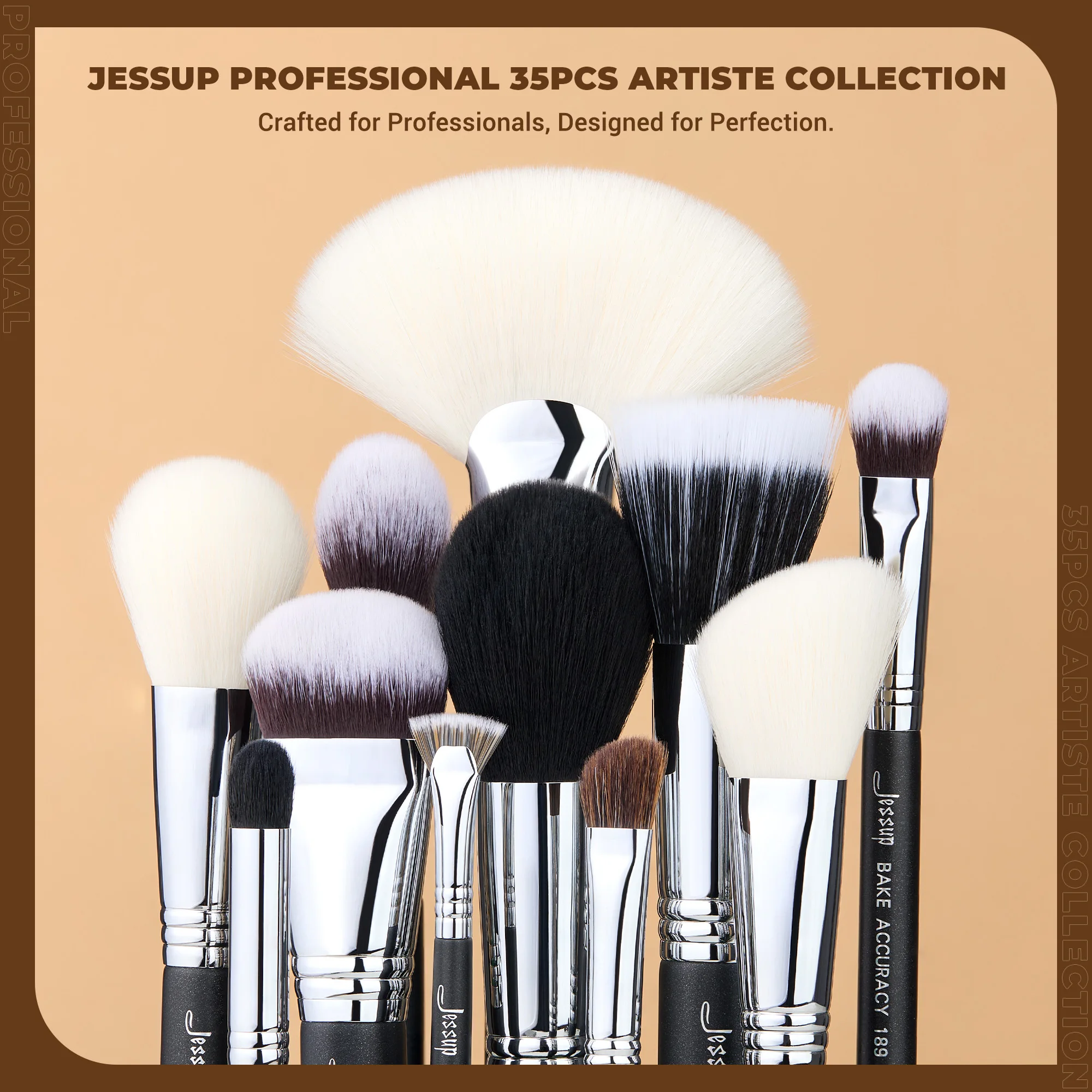 Jessup Juego de brochas de maquillaje Profesional 35 piezas Brocha de maquillaje con etiqueta sintética premium para base, sombra de ojos, corrector y contorno