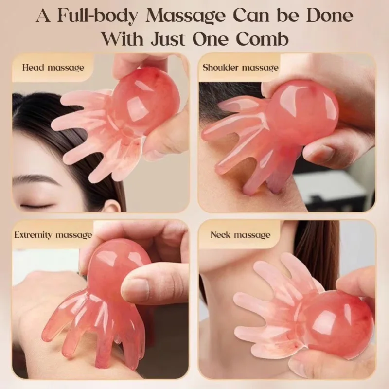 Peine de masaje Octopus para cabeza, cepillo de masaje para el cuero cabelludo, raspador de meridianos, peine de masaje Gua Sha para acupuntura y SPA, alivio de la fatiga