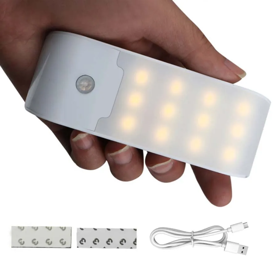 Luz nocturna de 12LED con Sensor de movimiento, lámpara LED recargable por USB para pasillo, baño, armario, cocina, debajo del gabinete, alto brillo