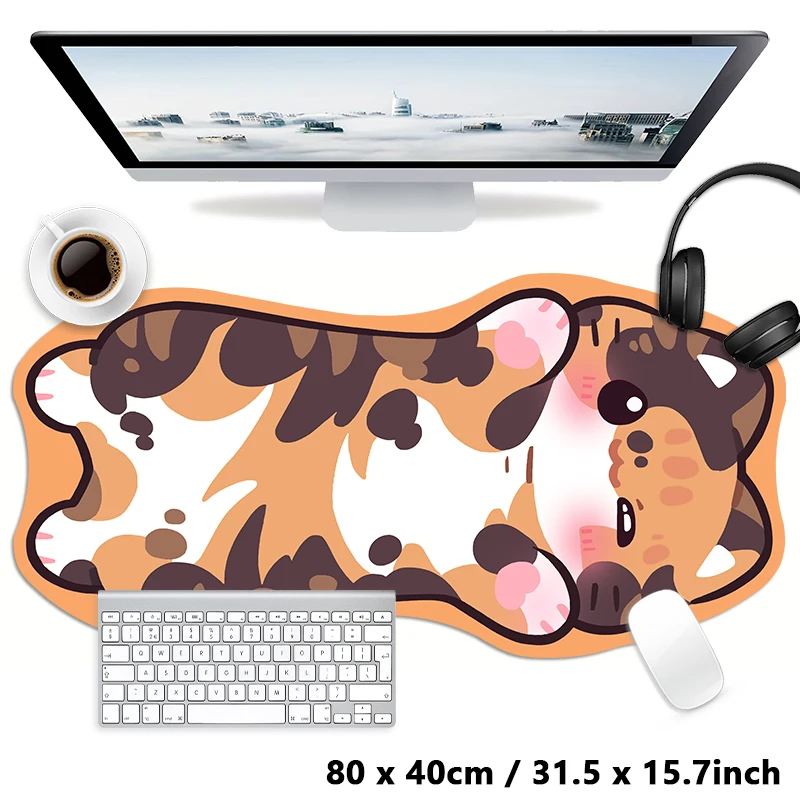 Alfombrilla de ratón grande XXL con diseño de gato Kawaii de carey rosa y negro, alfombrilla para ratón antideslizante para ordenador, alfombrilla para teclado y escritorio