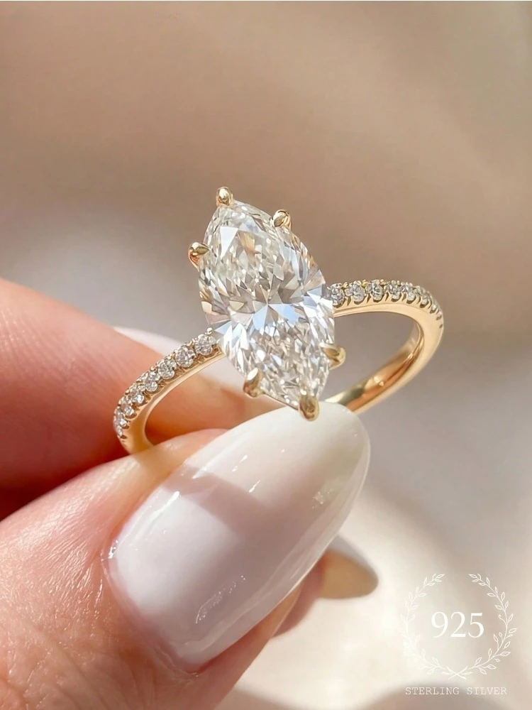 Anillo de circonita marquesa de 1-3 quilates para mujer, de Plata de Ley 925, clásico, a la moda, para compromiso, boda, joyería fina de alta calidad