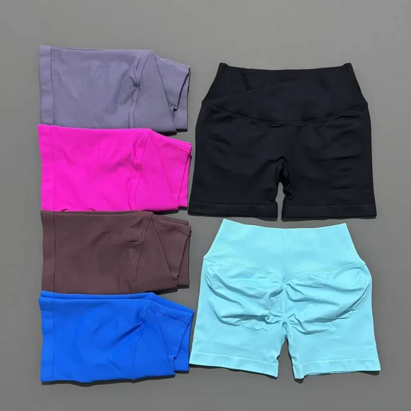 HISTELLO Vision Shorts 4,5 "Df Dupe mujeres Yoga cintura cruzada entrenamiento corto sin costuras Leggings estiramiento Fitness correr pantalones cortos de gimnasio