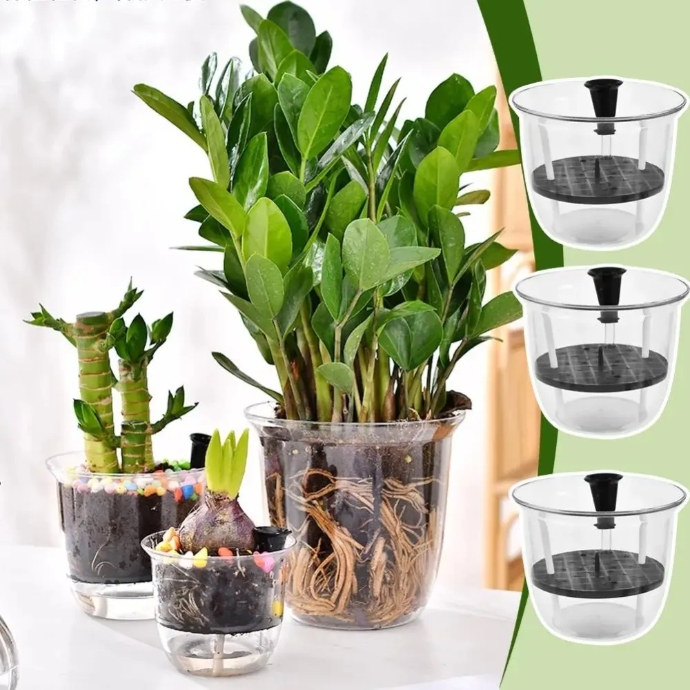 Maceta de plástico de doble capa para plantas, maceta de autorriego transparente con absorción de agua automática, 1 Uds.