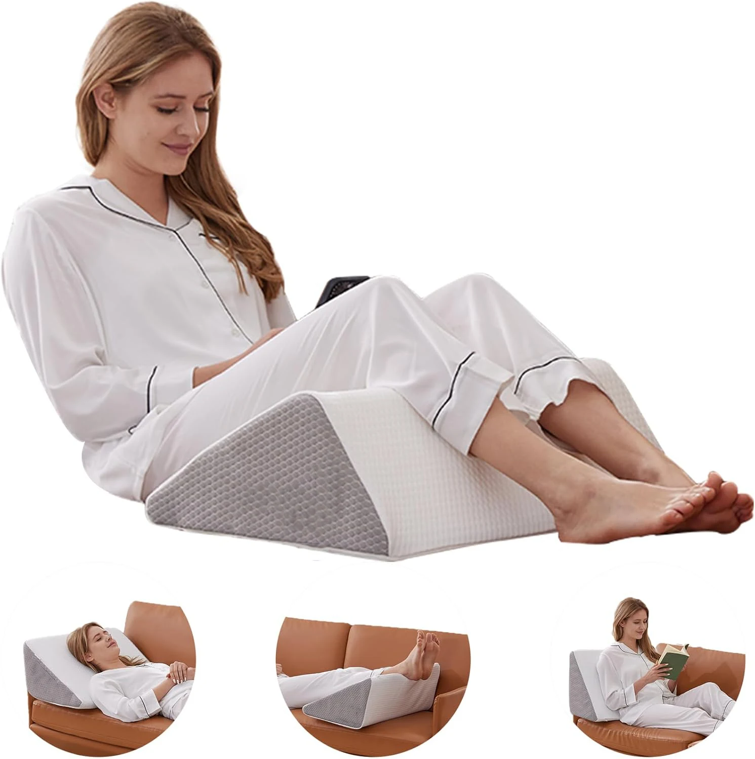 1 pieza de almohada de cuña para posicionadores de cuerpo para dormir, dispositivo de giro, soporte de pierna y rodilla postrado en cama, almohada de respaldo de cuña de posicionamiento