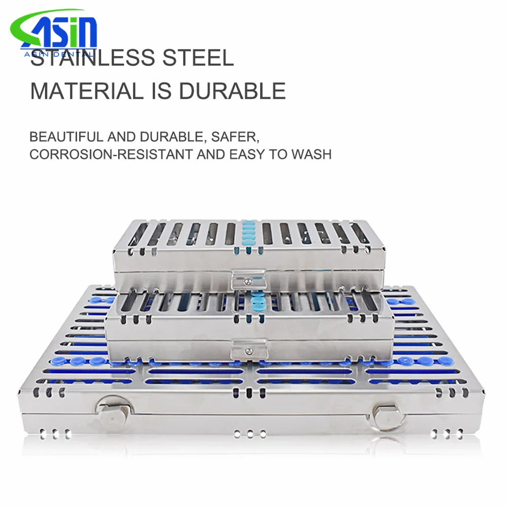 Caja de esterilización quirúrgica autoclavable de acero inoxidable para uso dental, estante de esterilización, cassette dental, bandeja de desinfección para fresas y brocas