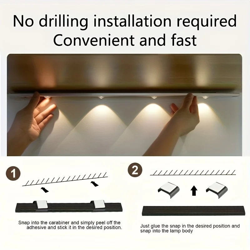 Luz LED blanca/negra para armario, luz LED con Sensor de movimiento recargable por USB para iluminación de armario de cocina, 20CM/30CM/40CM/50CM