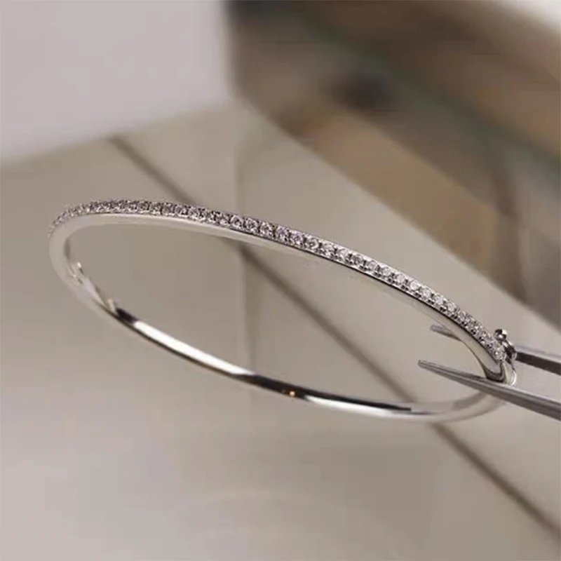 Joyería de plata de ley 925 pura de marca de calidad para mujer, brazalete de oro, brazalete de diamantes móvil, joyería de boda alrededor del remache, brazalete de 6cm