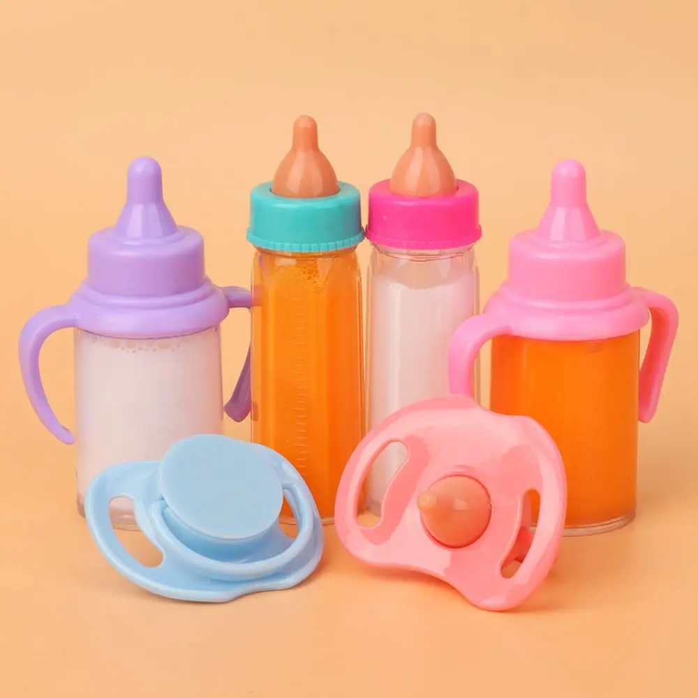 Muñeca de 18 pulgadas, botellas mágicas de jugo de leche con chupete, Baberos aptos para muñecas recién nacidas, botella de plástico para pezones, juguetes para casa de muñecas Reborn