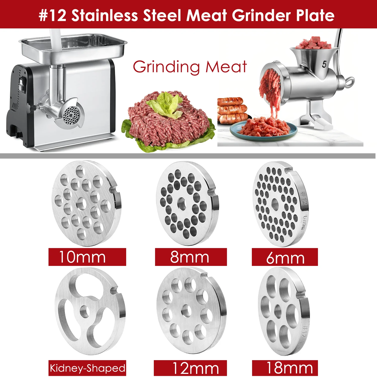 1/2 piezas # 12 accesorios para picadoras de carne, cuchillas de acero inoxidable, discos para picadoras, repuesto para # 12 Molinillos