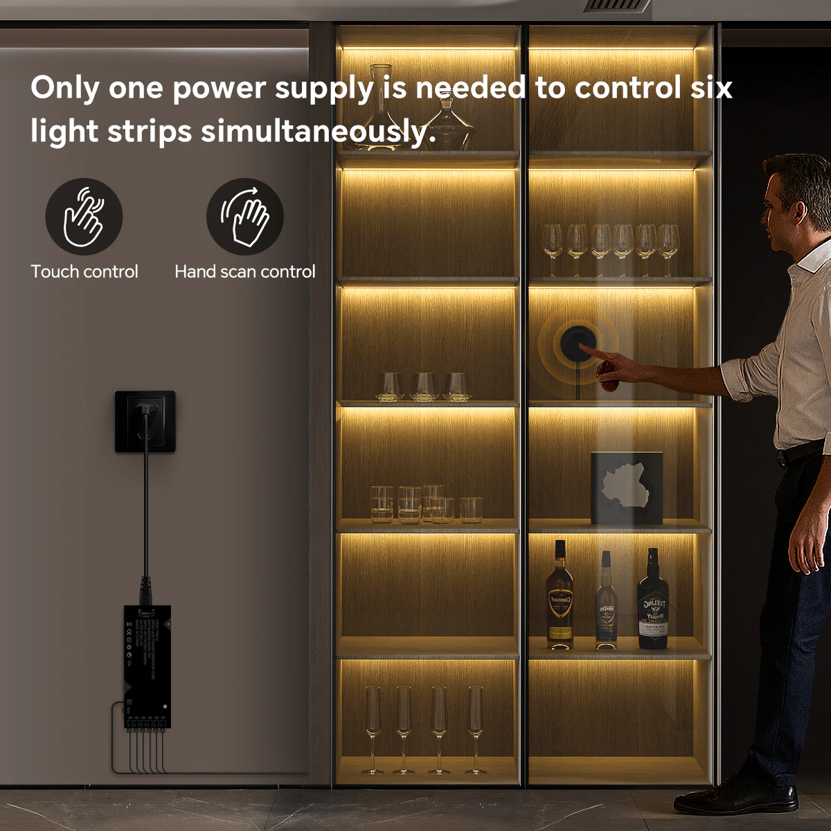 Tira de luces LED PCB negra regulable táctil, cinta COB para rejilla de listones de madera acústica de nogal, Panel de pared de fondo de TV y decoración de gabinete