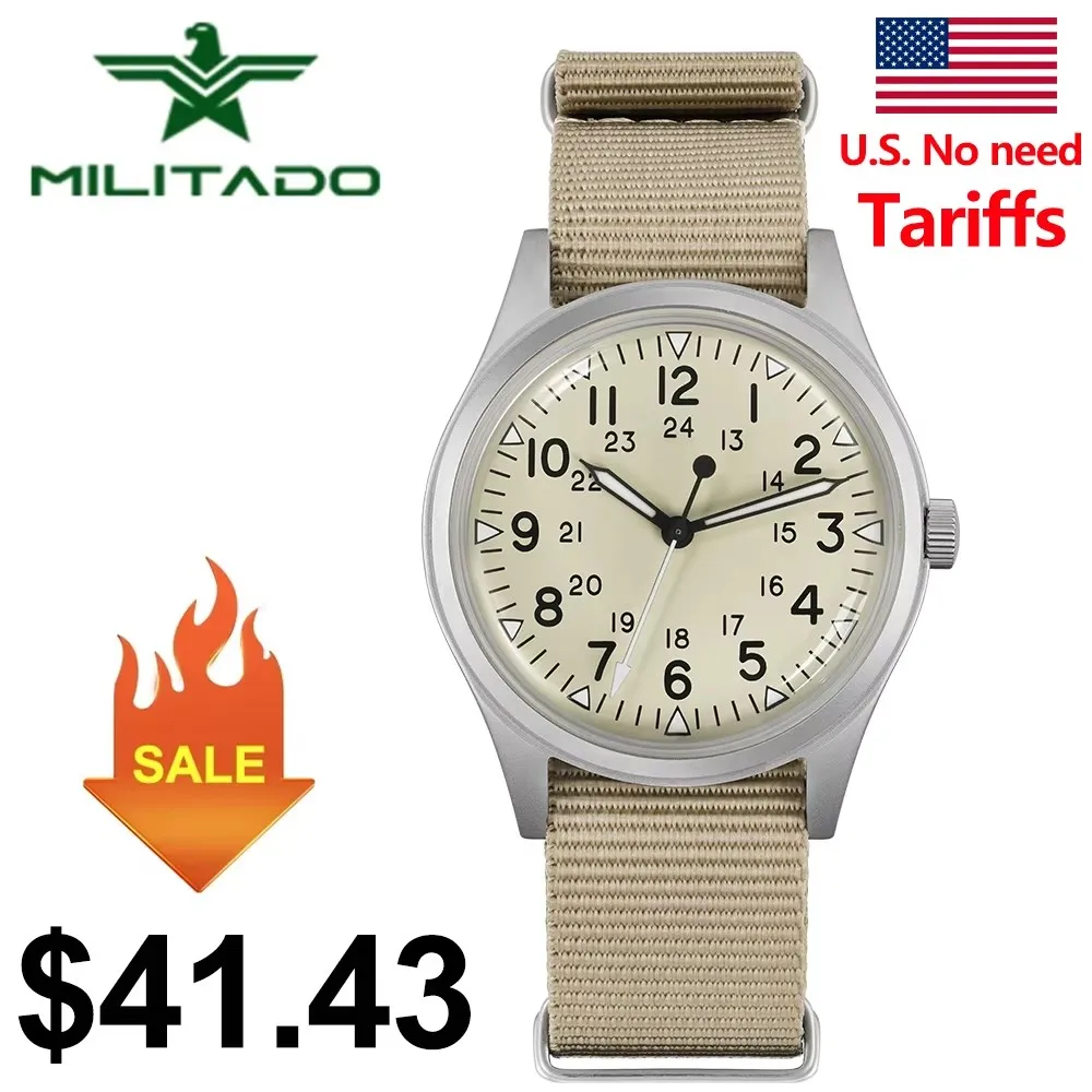 Reloj militar Militado ML07 VH31, movimiento de cuarzo, cristal de zafiro, revestimiento AR luminoso, relojes Vintage, resistente al agua 100m